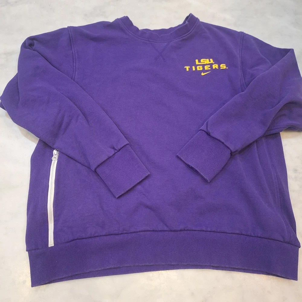 Nike LSU Tigers Sweatshirt Mens Large Purple Side Zip Crewneck Pullover NCAA